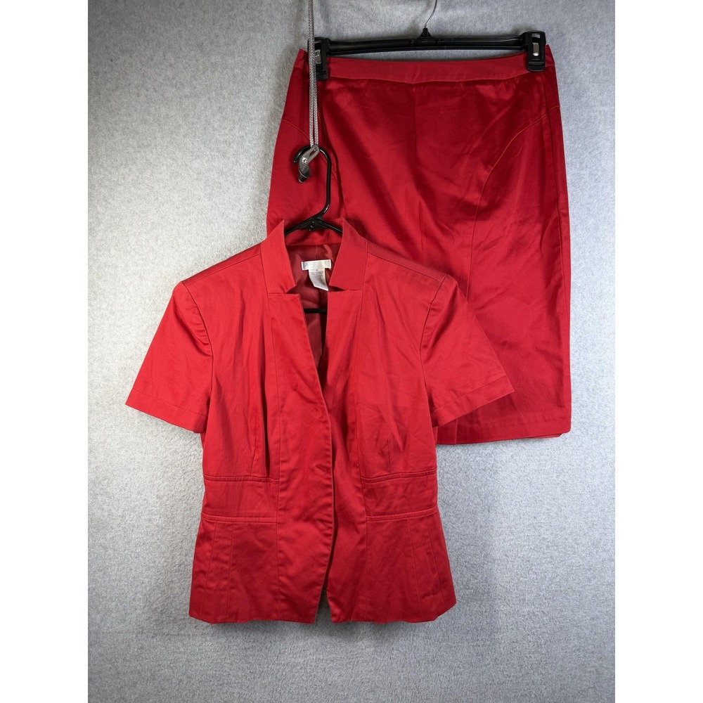 Worthington Jacket Skirt Set Womens 4 8 Red Stretch 2 Piece Office Career Suit